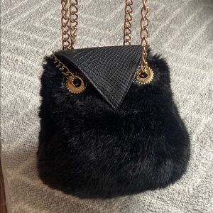 Betsey Johnson Black Faux Fur Bag hoot hoot
